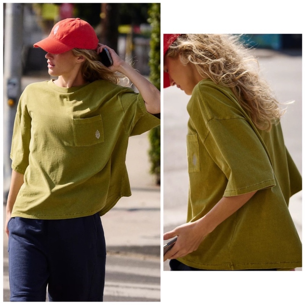 🆕 Free People Logo Tackle Tee In Army.  Size: S